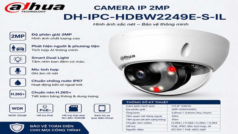 Camera IP 2MP Dahua DH-IPC-HDBW2249E-S-IL