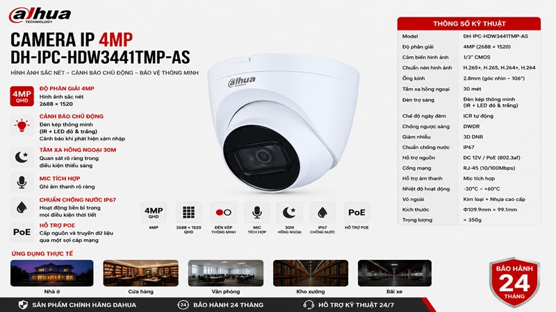 Camera IP 4MP Dahua DH-IPC-HDW3441TMP-AS