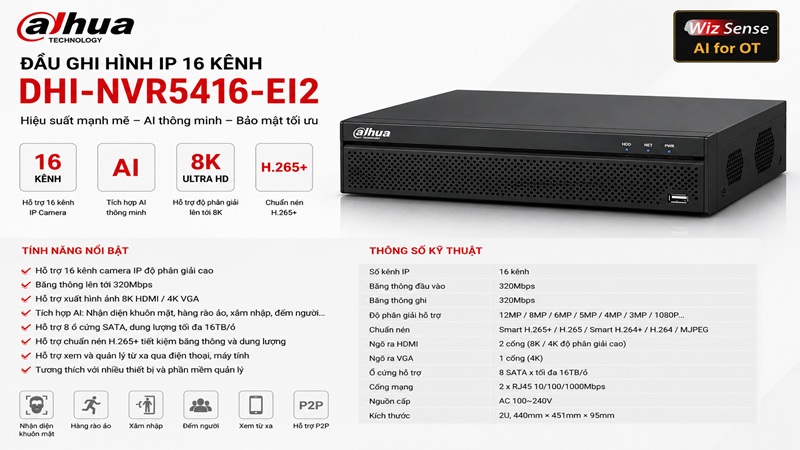 Đầu ghi hình IP 16 kênh Dahua DHI-NVR5416-EI2