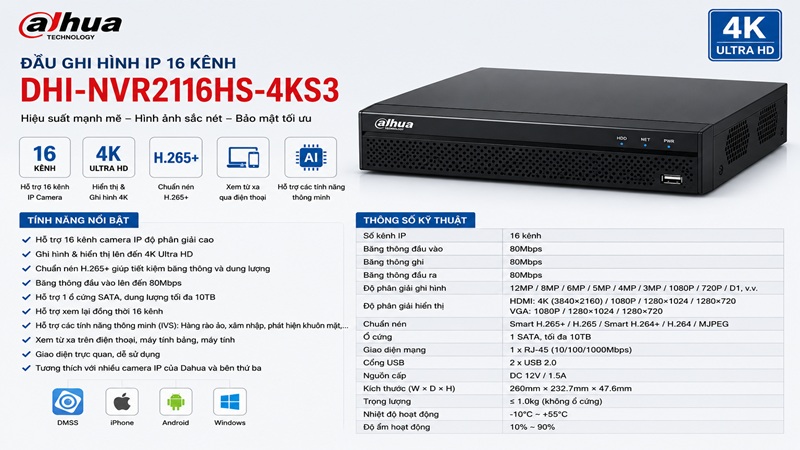 Đầu ghi hình IP 16 kênh Dahua DHI-NVR2116HS-4KS3