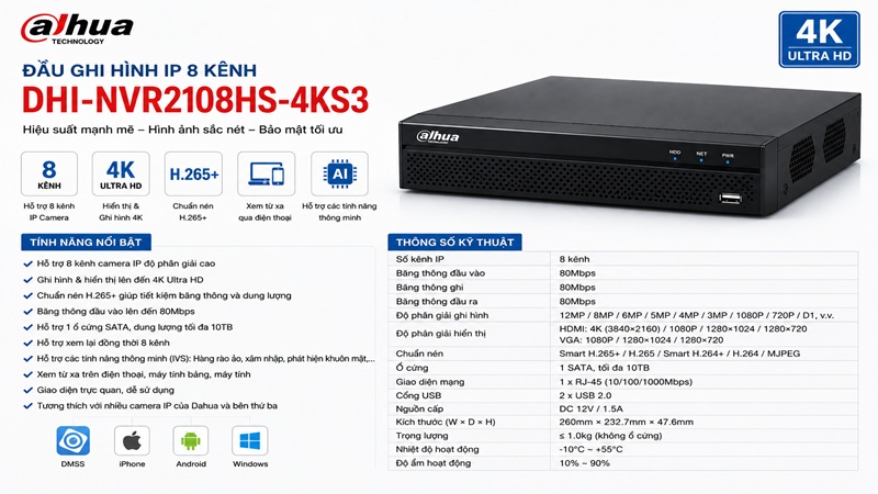 Đầu ghi hình IP 8 kênh Dahua DHI-NVR2108HS-4KS3