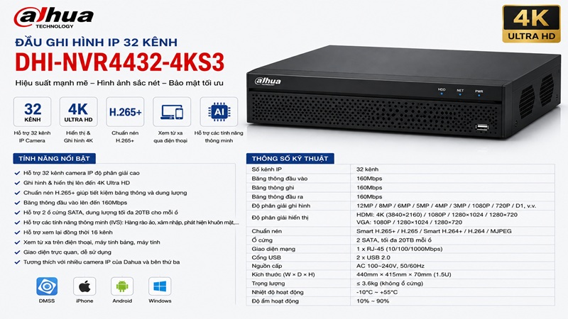 Đầu ghi hình IP 32 kênh Dahua DHI-NVR4432-4KS3