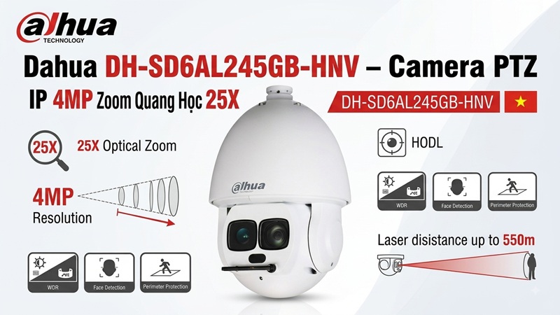 Dahua DH-SD6AL245GB-HNV – Camera PTZ IP 4MP Zoom Quang Học 25X