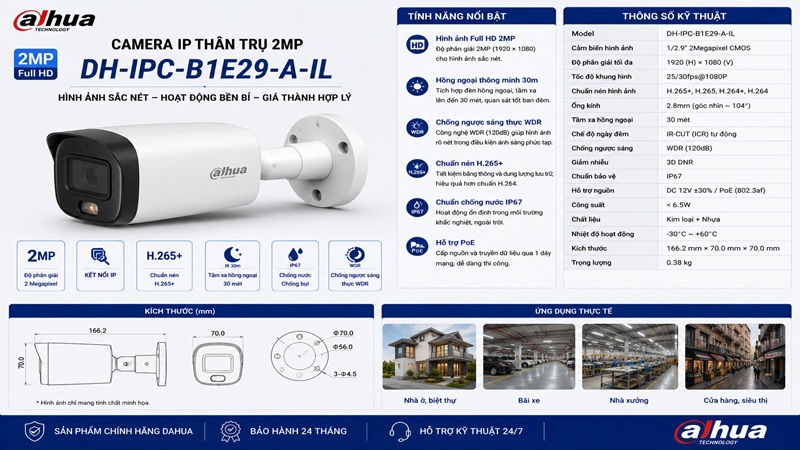 Camera IP 2MP Dahua DH-IPC-B1E29-A-IL