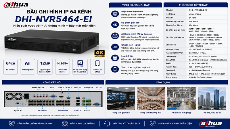Đầu ghi hình IP 64 kênh Dahua DHI-NVR5464-EI