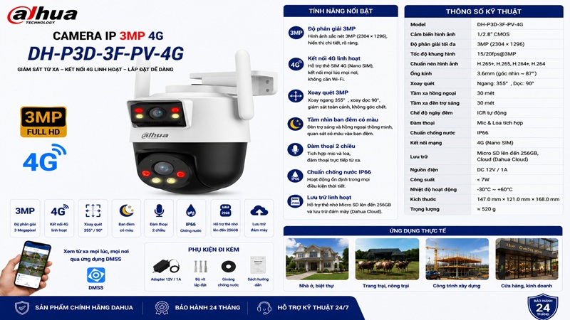 Camera IP 3MP 4G Dahua DH-P3D-3F-PV-4G