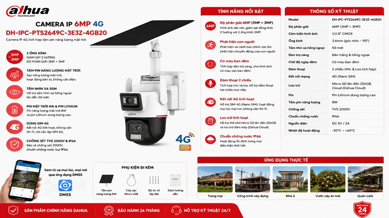 Camera IP 6MP 4G Dahua DH-IPC-PTS2649C-3E3Z-4GB20