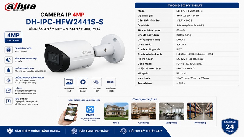 Camera IP 4MP Dahua DH-IPC-HFW2441S-S