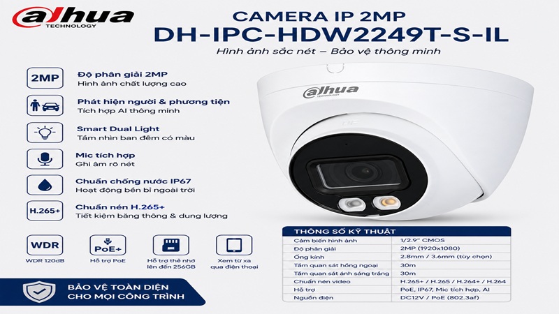 Camera IP 2MP Dahua DH-IPC-HDW2249T-S-IL