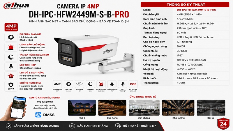 Camera IP 4MP Dahua DH-IPC-HFW2449M-S-B-PRO