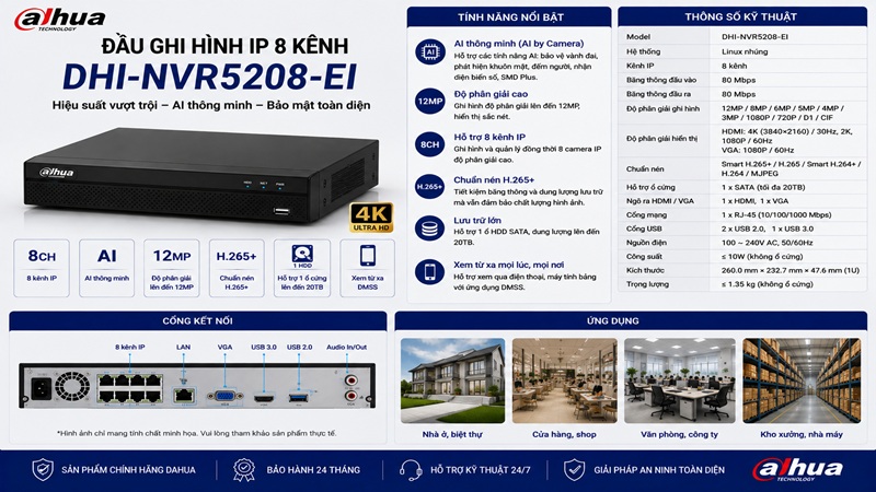 Đầu ghi hình IP 8 kênh Dahua DHI-NVR5208-EI