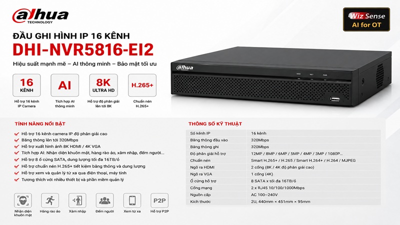 Đầu ghi hình IP 16 kênh Dahua DHI-NVR5816-EI2