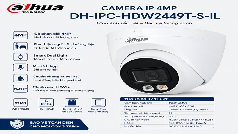 Camera IP 4MP Dahua DH-IPC-HDW2449T-S-IL