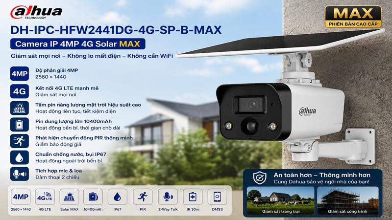 Dahua DH-IPC-HFW2441DG-4G-SP-B-MAX – Camera IP 4MP 4G Solar MAX