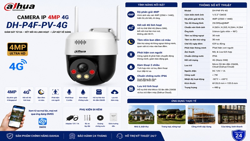 Camera IP 4MP 4G Dahua DH-P4F-PV-4G